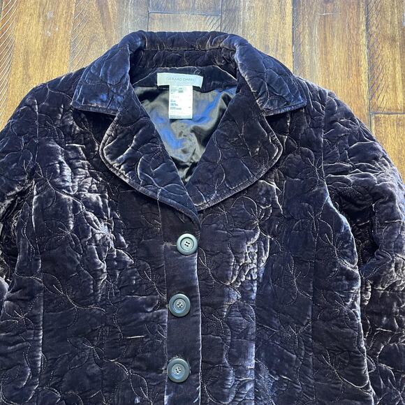 Gerard Darel Jacket Womens 46 Brown Quilted Velvet Floral Button Up Blazer Coat - Picture 3 of 10